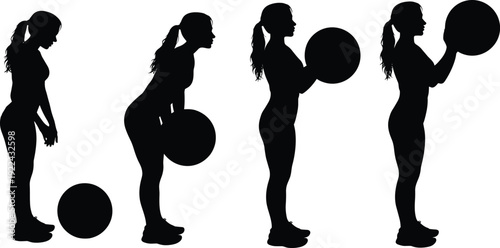 Woman Lifting Weight Silhouette Sequence vector