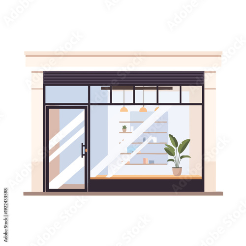 Modern Storefront with Large Glass Windows and Entrance Door