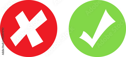 Red circle with white X and green circle with white checkmark