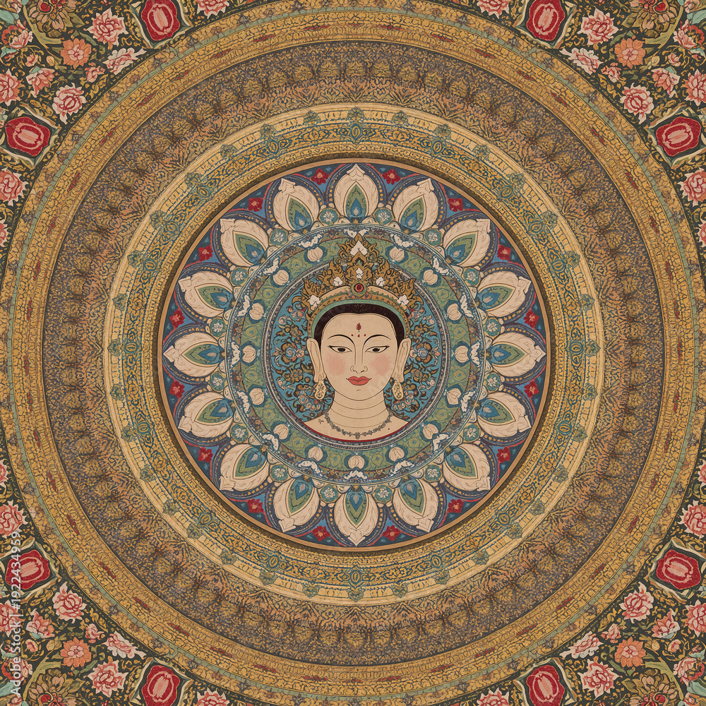 Obraz premium Traditional Tibetan Mandala with Goddess Parvati - Geometric Art