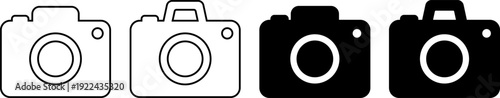 Set of four different camera icons in black and white