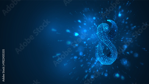 An abstract 3D object on a blue background with bright highlights.