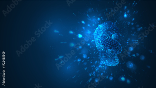 An abstract 3D object on a blue background with bright highlights.