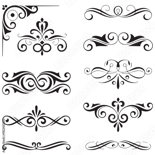 Set of black and white elegant ornamental dividers and page rules eps 10