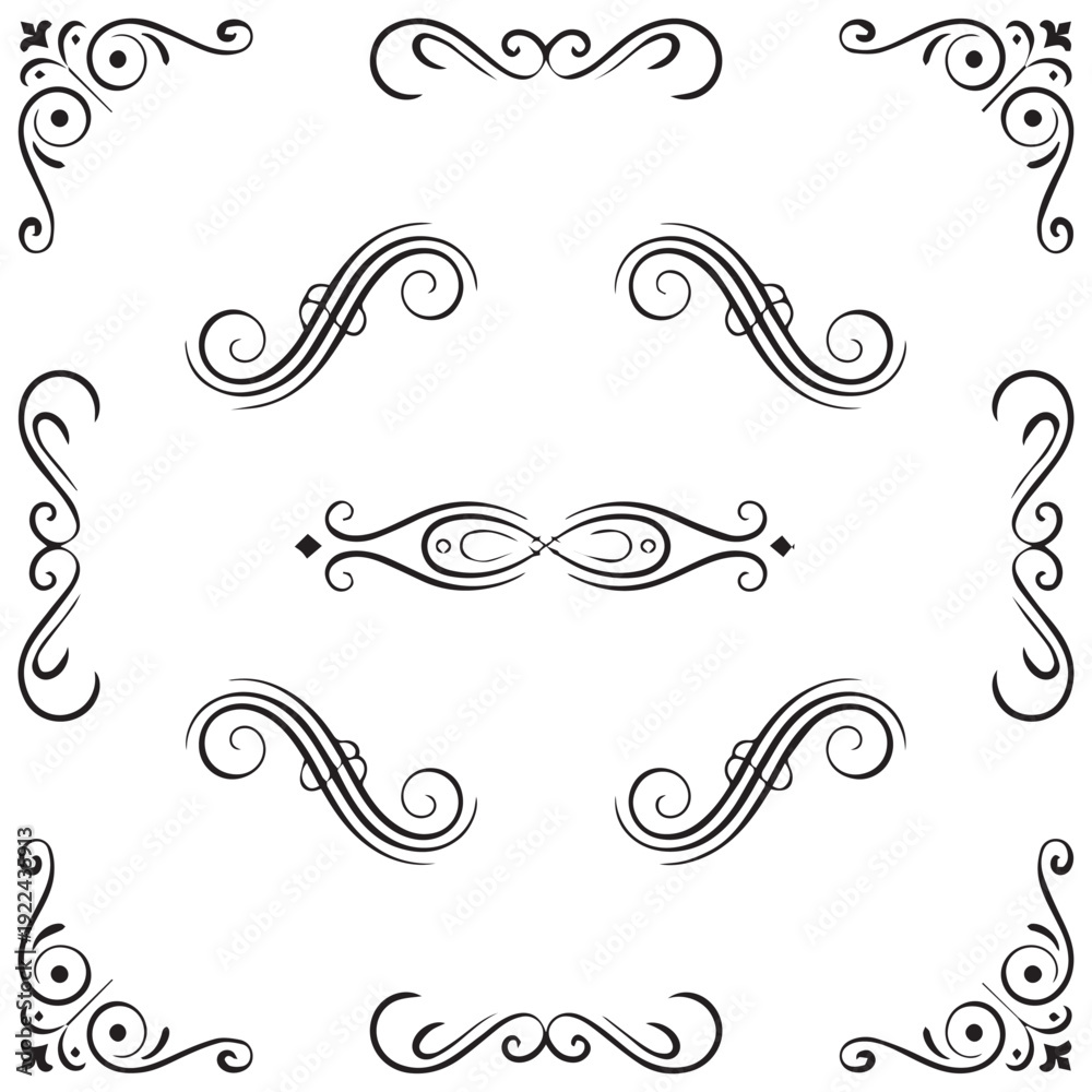 Fototapeta premium Set of black and white elegant ornamental dividers and page rules eps 10