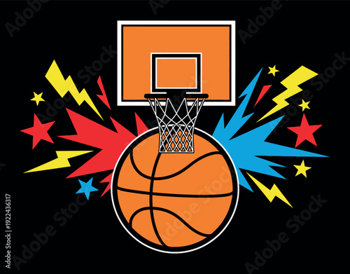Basketball Game Illustration: A dynamic illustration captures the essence of a basketball game, featuring a basketball, hoop, and energetic visual elements, perfect for sports-themed designs.