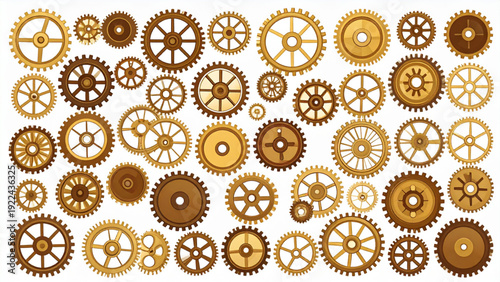 Vintage Metal Gears Collection – Brass, Bronze and Gold Cogwheels Vector Set