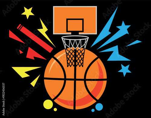 Basketball Brilliance: A dynamic visual symphony of a basketball, backboard, and hoop, capturing the essence of sport with vibrant energy.