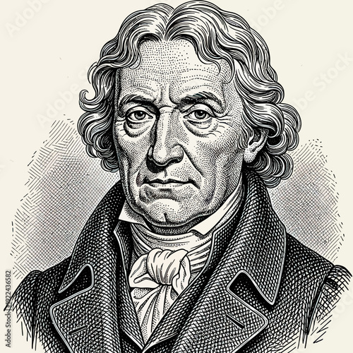 Vector Portrait Illustration of an Elderly Man in Classic Style with Monochrome Black White Palette for Vintage Artistic Design