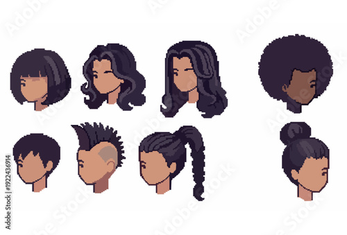 Dark Pixel Hair Collection Vector Icons for Games, Avatars, and UI Design
