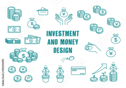 お金や投資に使えるシンプルなカラーイラスト素材セット
