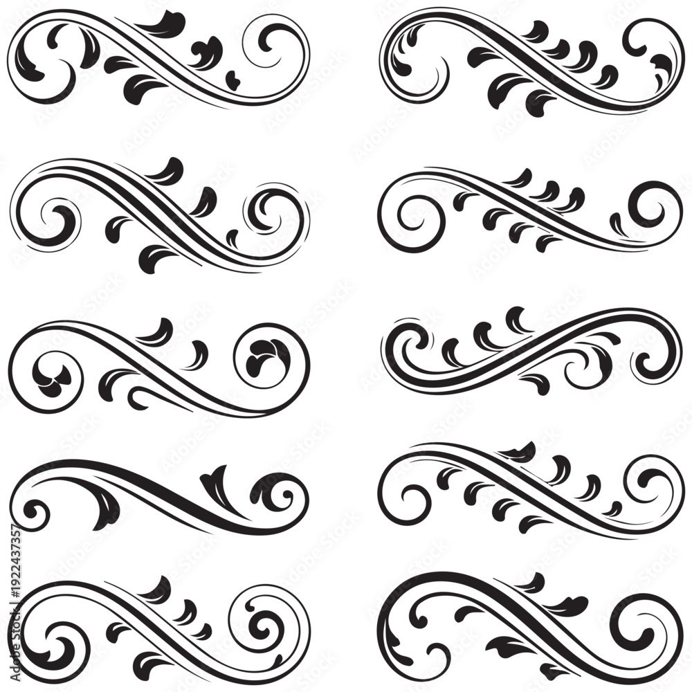 Fototapeta premium Set of black and white elegant ornamental dividers and page rules eps 10