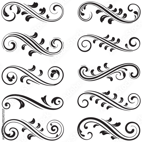 Set of black and white elegant ornamental dividers and page rules eps 10