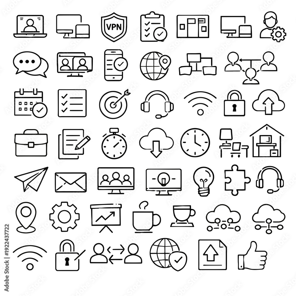 Fototapeta premium A collection of icons representing technology and communication elements in a grid layout