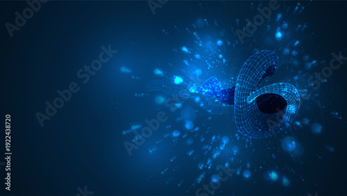 An abstract 3D object on a blue background with bright highlights.