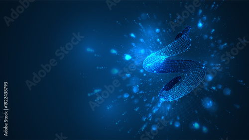 An abstract 3D object on a blue background with bright highlights.