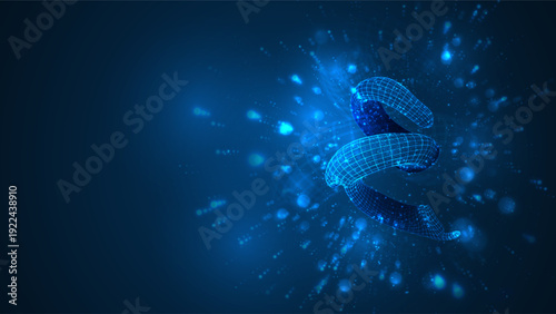 An abstract 3D object on a blue background with bright highlights.