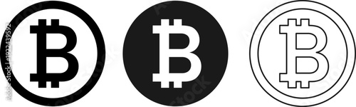 Bitcoin cryptocurrency logo set in various styles