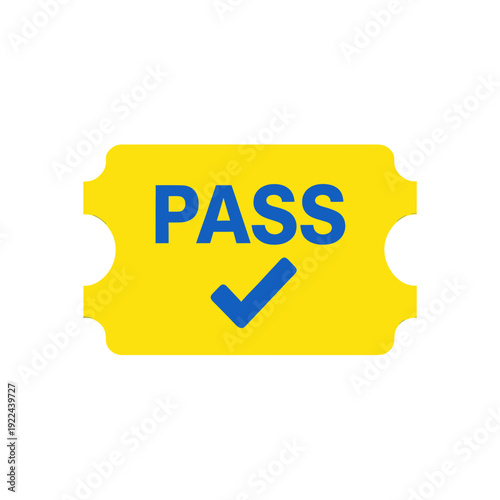 Pass Ticket Icon Yellow Blue Checkmark Approval Symbol
