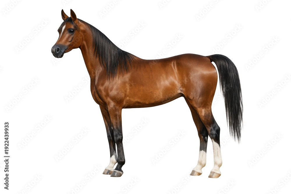 Fototapeta premium Arabian bay horse standing on transparent background