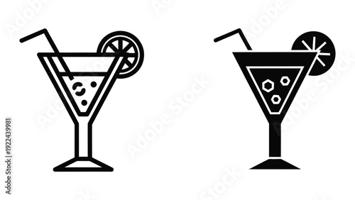 Black and white martini glasses with garnish