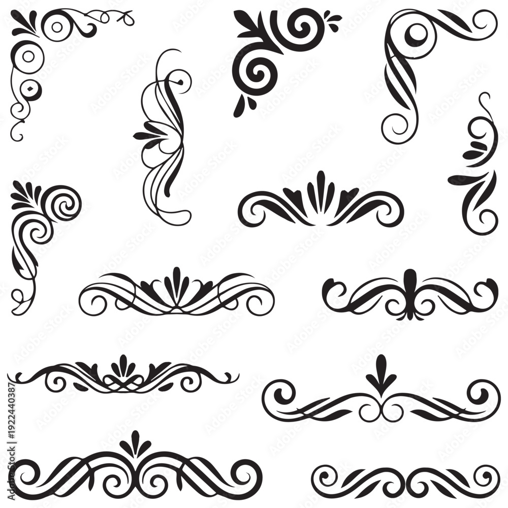 Fototapeta premium Set of black and white elegant ornamental dividers and page rules eps 10