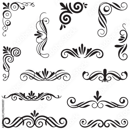Set of black and white elegant ornamental dividers and page rules eps 10