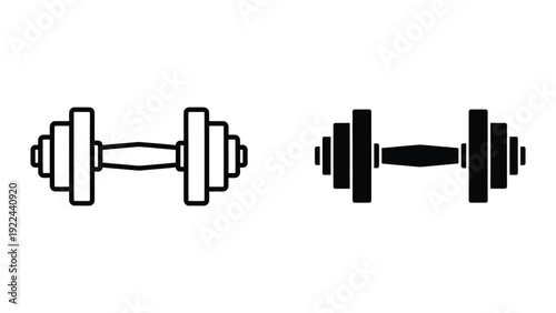 Simple dumbbell icon in black and white