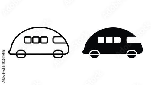 Black and white camper van icons