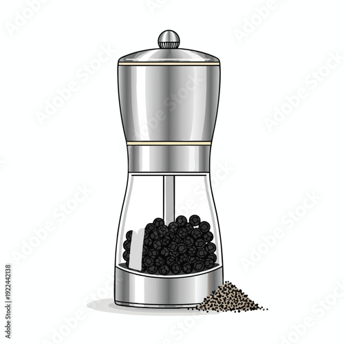 Modern Electric Pepper Grinder on Kitchen Counter with Black Peppercorns