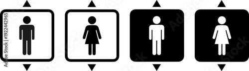 Restroom signs with male and female symbols in black and white