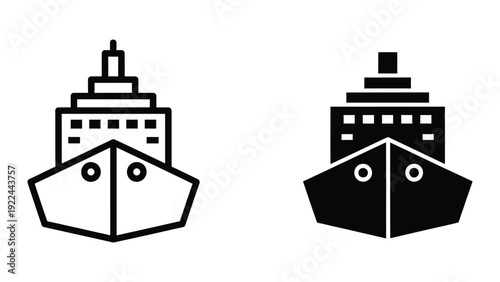 Cruise ship icons in black and white