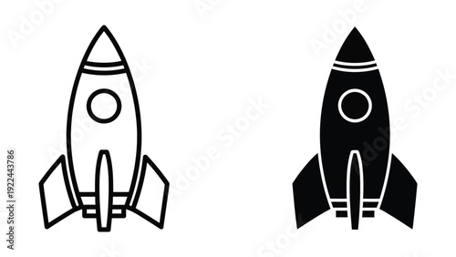 Simple black and white rocket icons