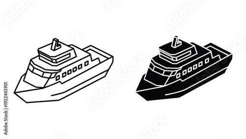 Cruise ship illustration in black and white