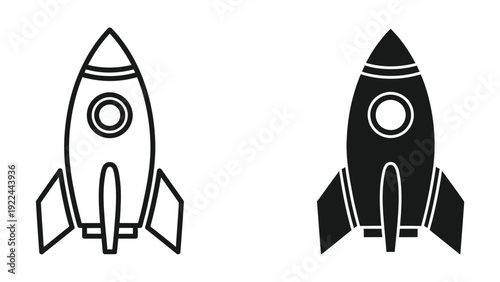 Simple black and white rocket ship icons
