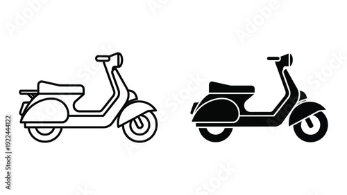 Black and white outline illustrations of a scooter
