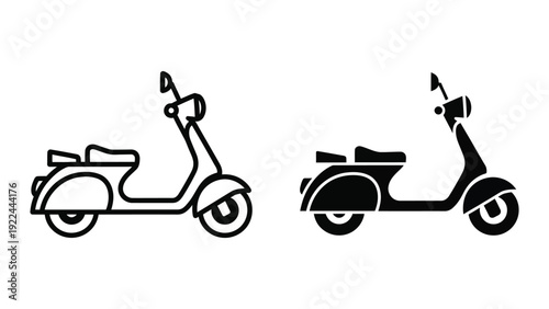 Black and white silhouettes of scooters on white background