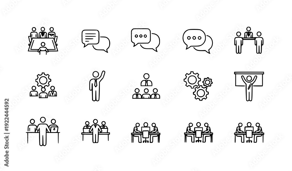Fototapeta premium Business Teamwork & Human Resources Thin Line Icon Set