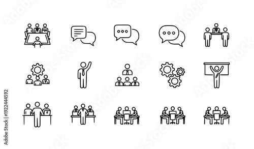 Business Teamwork & Human Resources Thin Line Icon Set