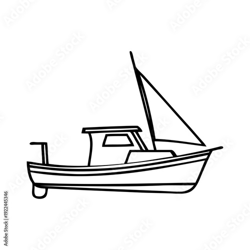 Dibujo sencillo con líneas de un viejo barco de pesca 