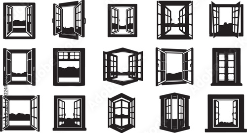 Various Window and Room Silhouettes in Black and White