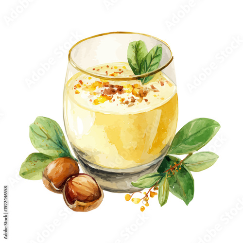 Watercolor painting of Eggnog, vector illustration, isolated on white background.
