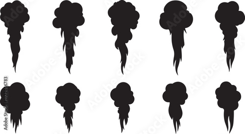 Black smoke puffs isolated on white background vector graphics