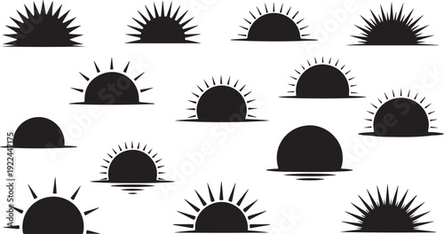 Black Sun Silhouettes in Various Positions and Angles Pattern