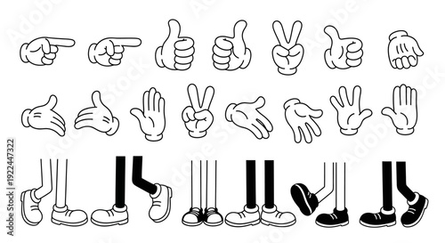 Collection of cartoon hands and legs in various poses and gestures, ideal for animation and design.