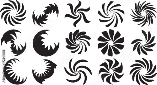 Collection of black swirling shapes and floral designs icons
