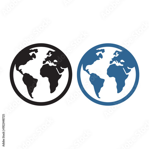 Globe icons showcasing earth in black and blue with continents highlighted
