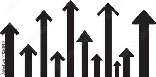 Black Arrows Pointing Upward in Various Sizes and Heights