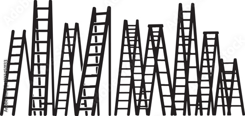 Multiple Ladders Standing Alone on White Background Illustration
