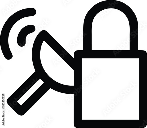 A stylized representation of a padlock with a magnifying glass symbolizing security and investigation.